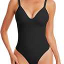 Bodysuits for Women, Tummy Control Full Body Shapewear, Seamless Deep V Neck Thong Body Suit