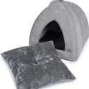Best Pet Supplies Cat Bed for Indoor Cat, Domed Tent House with Removable Pillow, Covered Cat Cave for Small Dog, Puppies and All Breeds of Cats - Gray, 20 x 20 x H:22"