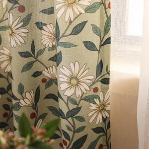 Vintage Semi Sheer Curtains,94 Inches Length 2 Panels Set Toile Linen Curtain,Country Style Darkening Cottage Drapes with Floral and Leaf Patterns for Bedroom,Living Room,Closet,53"*94" (Brune)