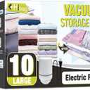 HIBAG Vacuum Storage Bags with Electric Pump, Vacuum Seal Bags for Clothing, Pillows, Blanket Bedding Comforters, 10 pack Large