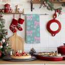 Pink and Teal Christmas Kitchen Towels, Preppy Christmas Decor, Coquette Pastel Bow Snowflake Xmas Holiday Decorative Hand Towels for Bathroom Kitchen, 16x24 Inch (Color 05)