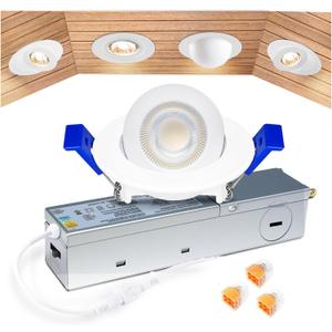 zouzai 2 Inch 5CCT Gimbal Led Recessed Lighting with Junction Box, 360°+90° Adjustable Recessed Can Lights, 2700K/ 3000K/ 3500K/ 4000K/ 5000K Selectable, 5W Eqv 50W, 550LM Brightness - ETL (White, 1 Pack)