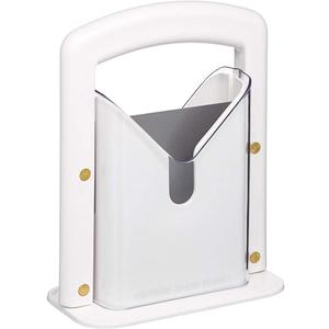 Hoan The Original Bagel Guillotine Slicer - 9.25-Inch Stainless Steel Blade Slicer - Safe and Efficient Easy Bagel Cutter for Muffins, Rolls, Buns with Precision Ground Serrated Blade (White)