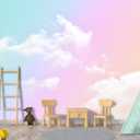 -Colorful Clouds Ceiling Fabric Wallpaper Living Room Bedroom Bathroom Boys Girls Kids Room Modern Abstract Mural- 137"x96" not Peel and Stick