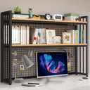 HUATOL 2-Tier Desktop Hutch Bookshelf Metal Desk Shelf, Storage Display Shelf for Computer Desk, Multifunctional Freestanding Storage Rack Display Shelf for Office, Home Decor (37.4 * 35.9 * 9.44 in)