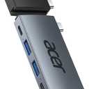 Acer Adaptador multipuerto USB C para MacBook Pro/Air, concentrador USB C desmontable 6 en 2, adaptador Mac tipo C con HDMI 4K a 60Hz, carga PD de 100 W, 2 puertos de datos USB 3.0 y 2 USBC 3.0, color (Gris+Negro)