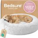 Bedsure Calming Dog Bed for Extra Large Dogs - Donut Washable Large Pet Bed, 45 inches Anti-Slip Round Fluffy Plush Faux Fur Dog Bed, Fits up to 120 lbs Pets, Frost Grey