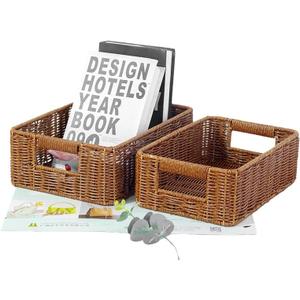 Plastic Storage Baskets for Shelves and Cabinets, Wicker Storage Baskets for Shelves, Pantry Baskets Organization and Storage, Water-Resistant and Durable(Set of 2, Dark Brown)