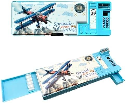 Pop Up Multifunction Pencil Case for Boys and Girls, Cute Cartoon Pen Box, Stationery Organizer with Calculator, Sharpener and Schedule, School Supplies Pencil Box, Best Gift Birthday Present for Kids, Set of 2