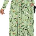 LILBETTER Women Long Sleeve Deep V Neck Loose Plain Long Maxi Casual Dress (XXL)