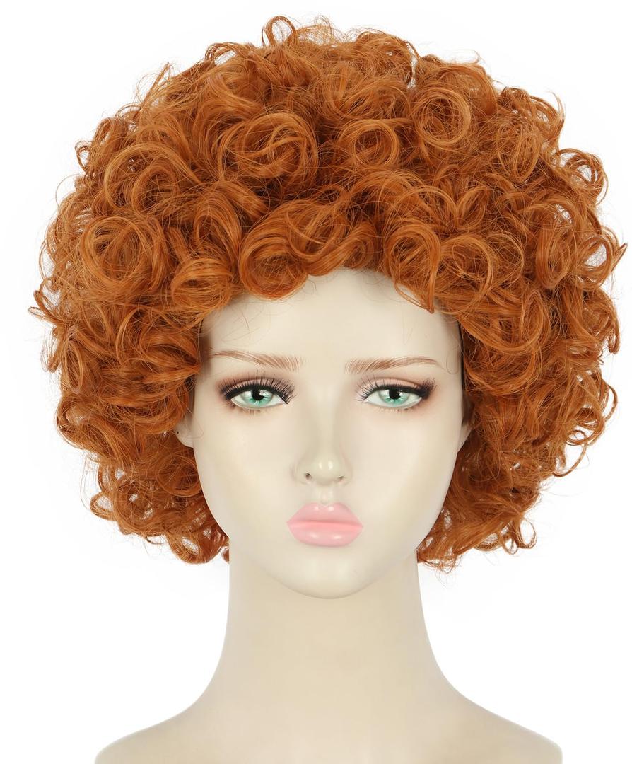 yuehong Adult Short Orange Red Curly Wig Anime Cosplay Costume Hair Soft Breathable Heat Resistant Synthetic Fibers Daily Fashion Party Wig