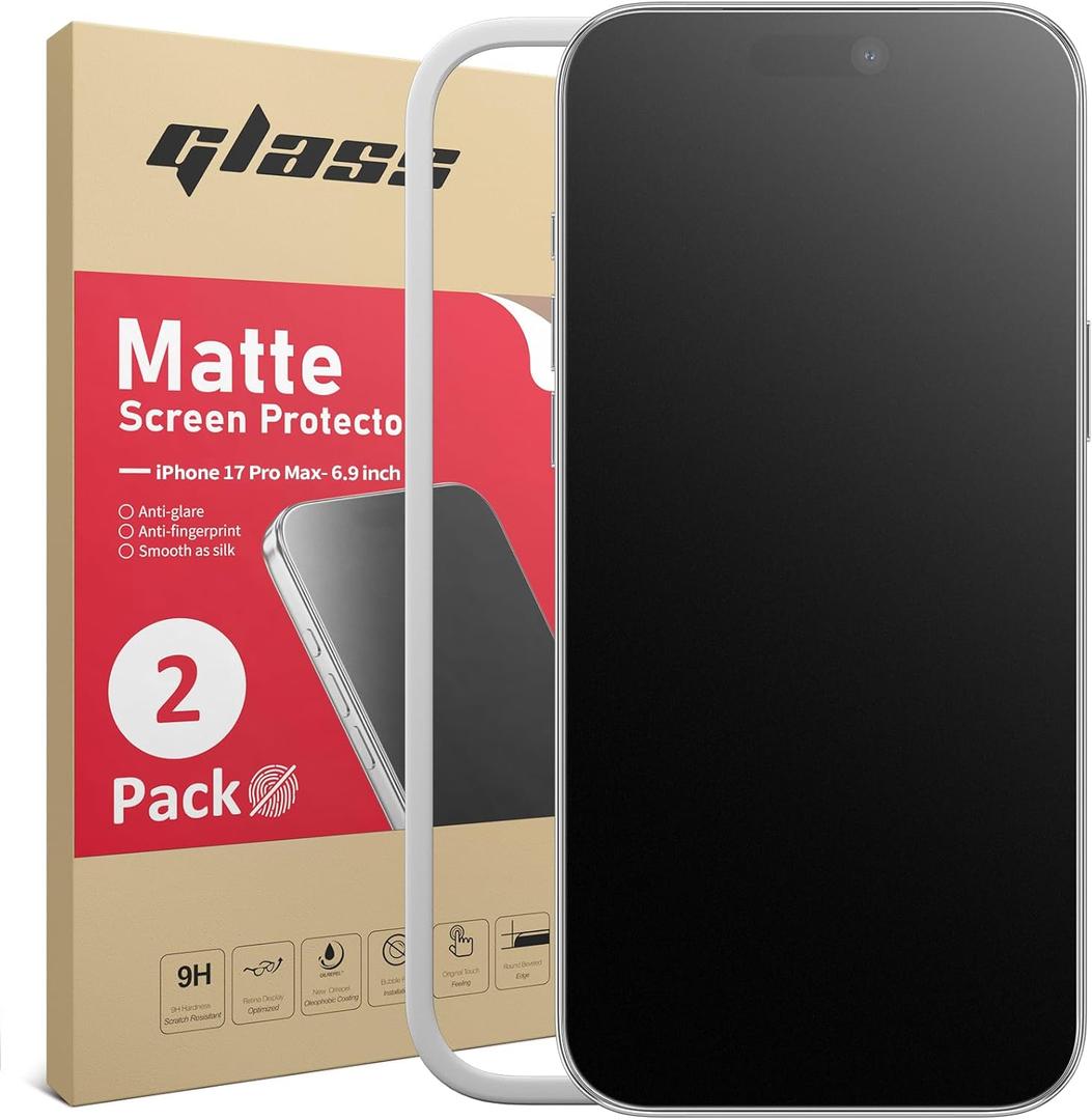2 Pack Matte Screen Protector for iPhone 17 Pro Max 6.9inch 2025 Tempered Glass+2P Camera Lens, Scratch Resistance Military Grade, Anti Glare & Anti Fingerprint, No Bubbles, Smooth as Silk, Easy Installation Frame