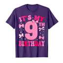 It's My 9th Birthday Girl Coquette Bow 9 Year Old Party Girl T-Shirt Kids 10