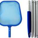 Pool Skimmer Leaf Net & Pole - Fine Mesh Cleaner Scoop - Leaf Net for Pond, Spa, Hot Tub - Large Screen Skimmer for Above Ground Or Inground Pools, Strainer Cleaning Tools & Accessories - Blue 60"