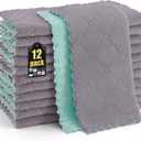 12 Pack Kitchen Cloths Dish Towels (10" x 10", Grey & Green), Super Soft and Absorbent Dish Cloths, Coral Velvet Microfiber Cleaning Cloth, Nonstick Oil Fast Dry Dishcloths