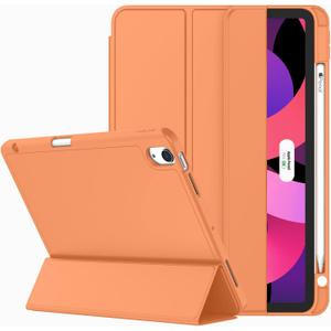 ZryXal iPad Air 11 Inch Case M4 2026/ M3 (2025)/ M2 (2024), iPad Air 5th (2022)/ 4th Generation (2020) 10.9 Inch - Smart Cover with Pencil Holder and Soft TPU Back, Auto Wake/Sleep(Orange)
