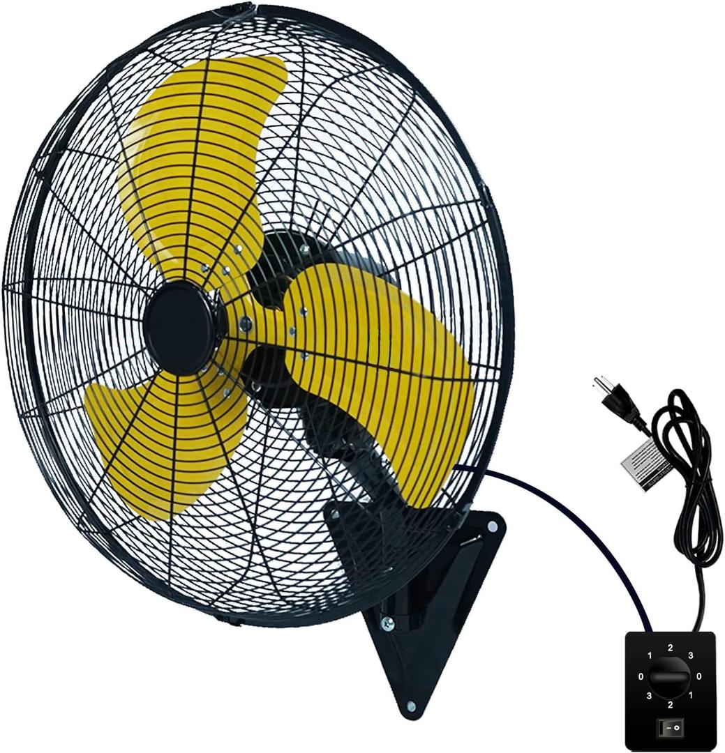 Wall Mount Fan, 20In Oscillating Wall Fan with 7000CFM, 3-Speed, Upgrade Motor High Velocity Industrial Fans for Commercial, Garage, Residential and Patio Use, Yellow
