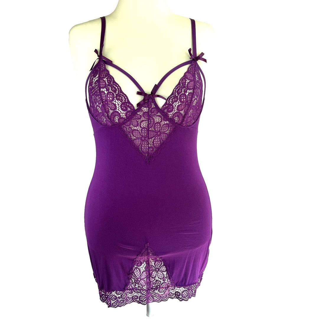 Avidlove Women Lingerie Sexy Lace Nighty V Neck Mesh Purple L