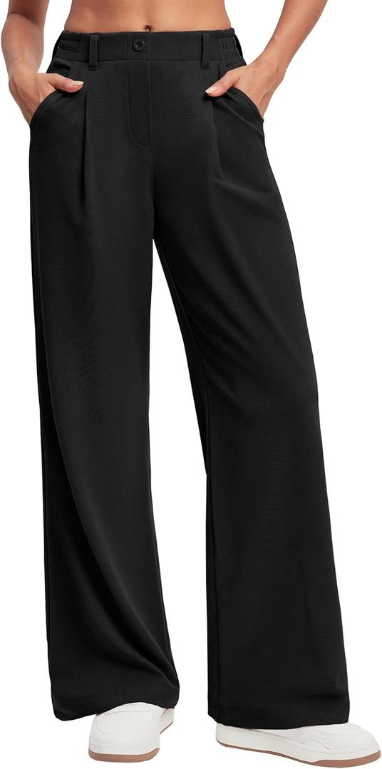 Ewedoos Wide Leg Pants Woman Stretchy Work Dress Pants Women Trendy 2026 Business Casual Outfits Comfort Fit Slacks Trousers (Medium, Black)