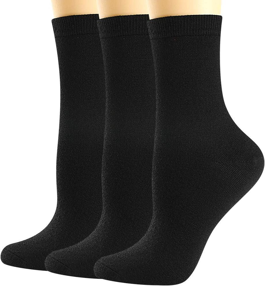 BISOUSOX Merino Wool Socks for Women, Thin Wool Socks Womens Black Dress Sock Lightweight Crew Calf Smart Hiking (6-9, 3 Pairs-black)