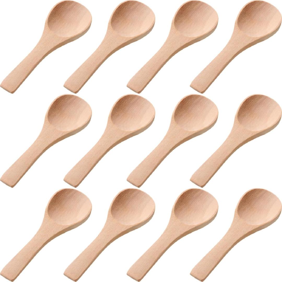 Boao 50 Pcs Small Wooden Spoons, 3.5'' L, Mini Wood Natural Tiny Spoons Wooden Little Teaspoons for Jars Sugar Creamer Honey Spices Salt Kitchen Supplies (Light Wood)