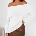MASCOMODA Womens Sweaters Off The Shoulder Long Sleeve Cable Knit Sweater Loose Chunky Pullover Dressy Work Tops Fall Fashion (White, L)