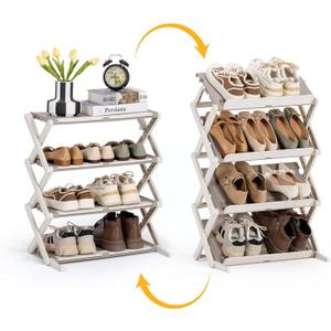 4-Tier Shoe Rack Foldable Free Standing Shoes Organizer for Front Door Entrance Garage Corridor Entryway and Living Room,Space-Saving Compact Shoe Shelf for Closet with Flat and Tilted, Grey