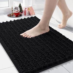 Arotive Luxury Chenille Bathroom Rug Mat, Extra Soft Thick Absorbent Shaggy Bath Rugs, Non-Slip Machine Wash Dry, Plush Bath Mats for Bathroom, Shower and Tub, 24x16, Black : Home & Kitchen