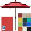 EliteShade USA 10-Year-Non-Fading 9ft 3-Tier Market Patio Umbrella, Commercial Grade Outdoor Table Umbrella with Crank Open, Windproof & UPF 50+ UV Protection, Heavy Duty Ventilation for Garden, Deck, Pool, Backyard, Beach & Bistro, Logo Red