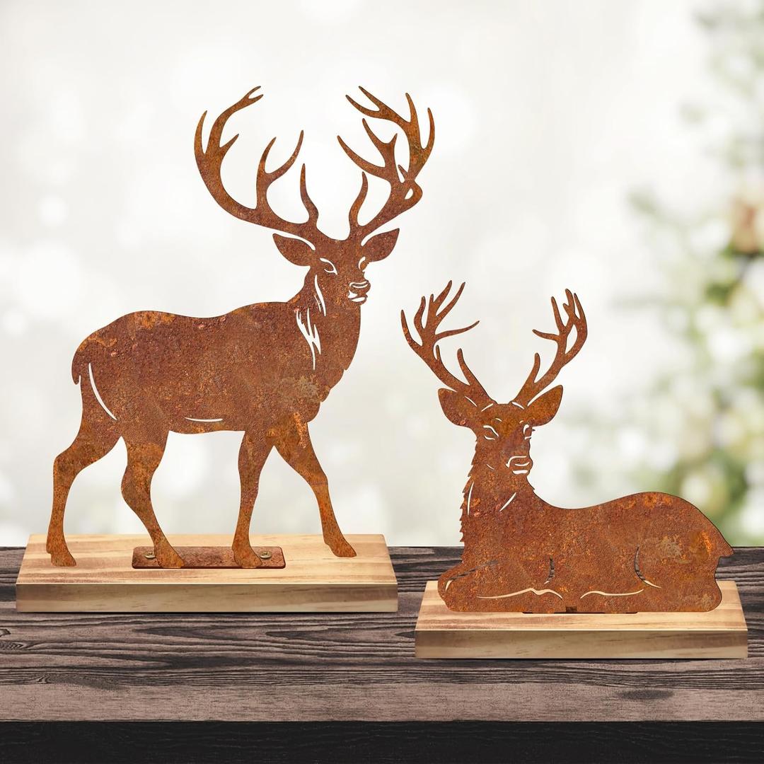 Reindeer,Deer Christmas Mantel Decor,Primitive Rusti Farmhouse Cozy Christmas Decor,Reindeer Christmas Decor,Holiday Fireplace Table Decorations Metal Reindeer (Elk)