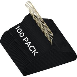 Simplify Slim Velvet Gold Hook Clothes Hangers 100 Pack | Non-Slip | Shirts | Suit | Pants | Dresses | Garments | Closet Storage & Organization | Durable | Black