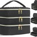 Travel Makeup Bag for Women Three Layer Large Cosmetic Case Water-resistant Toiletry Bag Organizer for Store Toiletries Cosmetic Accessories and Manicure Sets Black