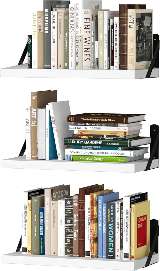 upsimples Floating Book Shelves for Wall, 15.7 Inches Wood Shelves for Living Room, Bathroom, Bedroom, Kitchen Storage and Decoration, White