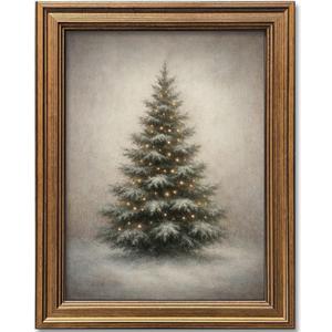 Gold Framed Vintage Christmas Tree Canvas Wall Art Farmhouse Rustic Pine Tree Winter Print Botanical Holiday Decor for Living Room Bedroom Entryway (Vintage Christmas Tree, 16L" x 12W")