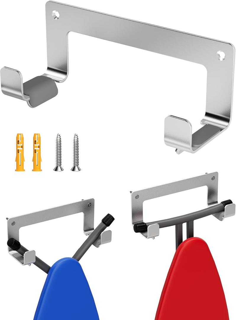 Ironing Board Hanger Wall Mount Stainless Steel, Y T Leg Ironing Board Holder Wall Mount for Laundry Room, Iron Board Hooks for Wall Heavy Duty Silver (1 PC-Standard)