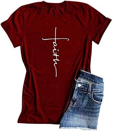 Qrupoad Faith T Shirt for Women Christian Jesus Cross Inspirational Shirts Summer Graphic Tees for Religious Gift.L