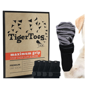 DOK TigerToes Premium Non-Slip Dog Socks for Hardwood Floors - Extra-Thick Grip That Works Even When Twisted - Prevents Licking, Slipping, and Great for Dog Paw Protection - Size Large, 3 Socks, One Sock Missing