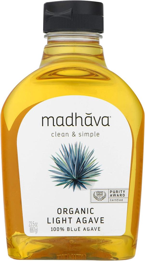 MADHAVA Organic Light Agave, 100% Pure Organic Blue Agave Nectar | Natural Sweetener, Sugar Alternative | Vegan | Organic | Non GMO | Liquid Sweetener | 23.5 Ounce
, Best By: 03/24/28