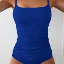 Eomenie Women's Swimsuit Tankini Tummy Control Bathing Suits Two Piece Full Coverage Slim Swim Suits with High Waisted Bottom (Blue, S)