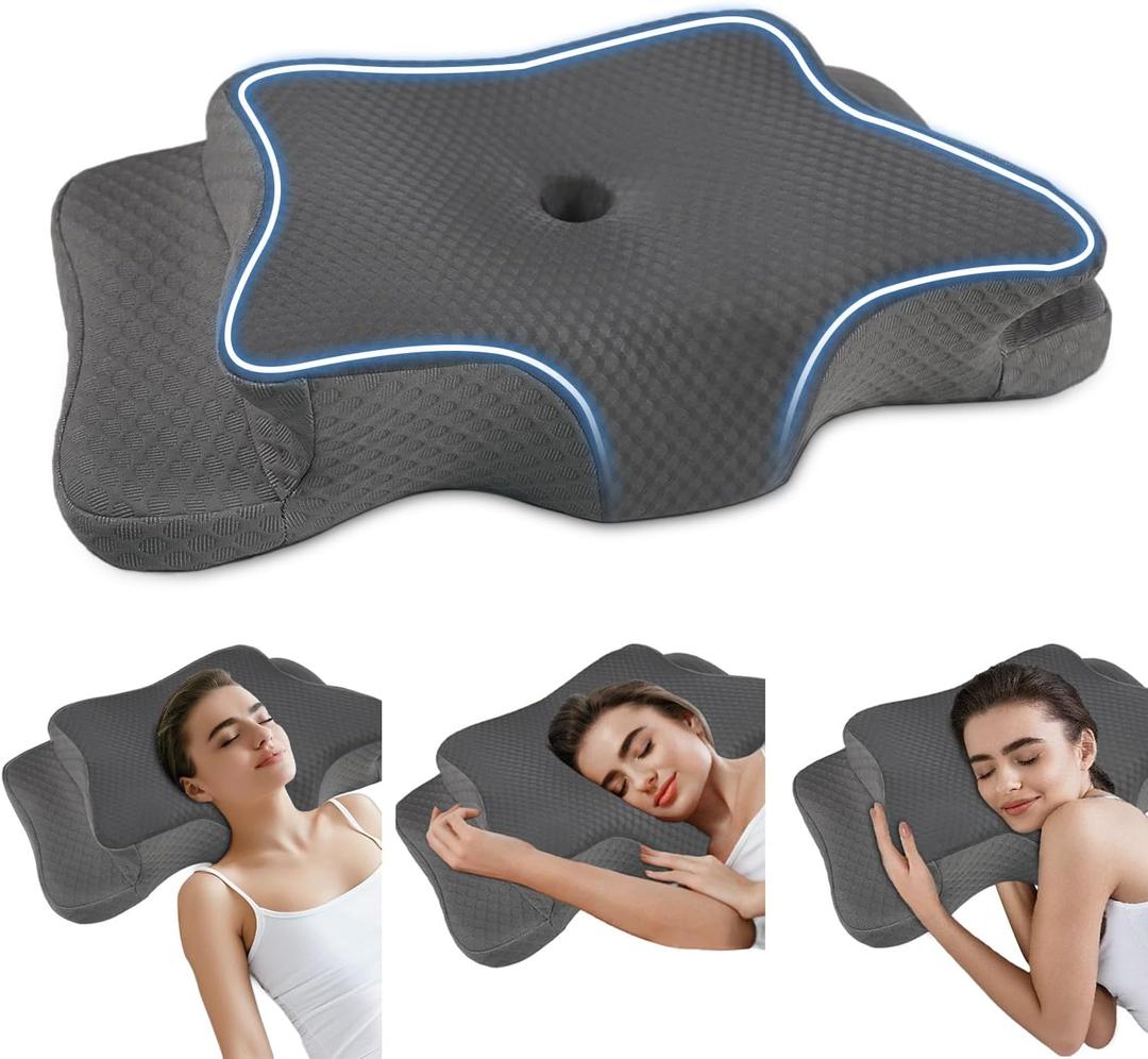 Pain Relief Cervical Pillow for Neck Support, Adjustable Ergonomic Pillow Cozy Sleeping, Odorless Orthopedic Memory Foam Pillows, Contour Bed Pillow for Side Back Stomach Sleeper-King Size (King size-28.4''Lx16.5''Wx5.5''H, Grey & Grey)