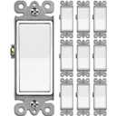 BESTTEN 10 Pack Single Pole Decorator Wall Light Switch, 15A 120/277V, Paddle Light Switch, On/Off Rocker Interrupter, UL Listed, White