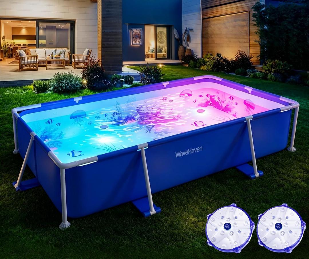 Above Ground Pool,2026 Frame Deep Swimming Pool with Pool Lights,Rectangle Family Pool,Above Ground Pool Easy Set,7ftx48inx24in Outdoor Pool,Backyard Pool for Kids,Adults,Pump Not Included