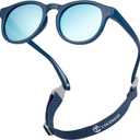 COCOSAND Baby Boys Girls Sunglasses with Strap Polarized Flexible Retro Round for Infants Toddler Age 0-24 Months, Blue