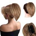 10 Inch Short Ponytail Extension - Clip in Ponytail Hair Extensions, Straight Pony Tails Hair Extensions, Synthetic Claw Clip Ponytail Extension for Women (Color: Light Brown Mixed Blonde)