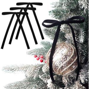 Ribbli Black Velvet Bows for Christmas Tree 24 Pcs Black Vintage Wreath Ribbon Bows for Door Garland Home Decor - 5 x 7 Inch, 3/8 Inch Wide