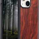 Wood Case for iPhone 13 - Real Natural Wood,- Slim Shockproof Hybrid Wooden Cover (Rosewood, iPhone 13)