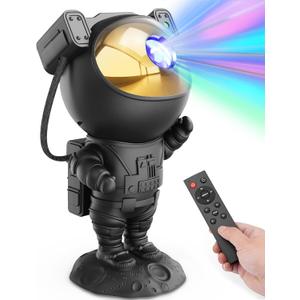 Galaxy Projector for Gaming Room Decor - Black Astronaut Star Projector, Cool Stuff for Men's Bedroom Accessories, LED Nebula Light with Remote, for Teen Boys & Gamers