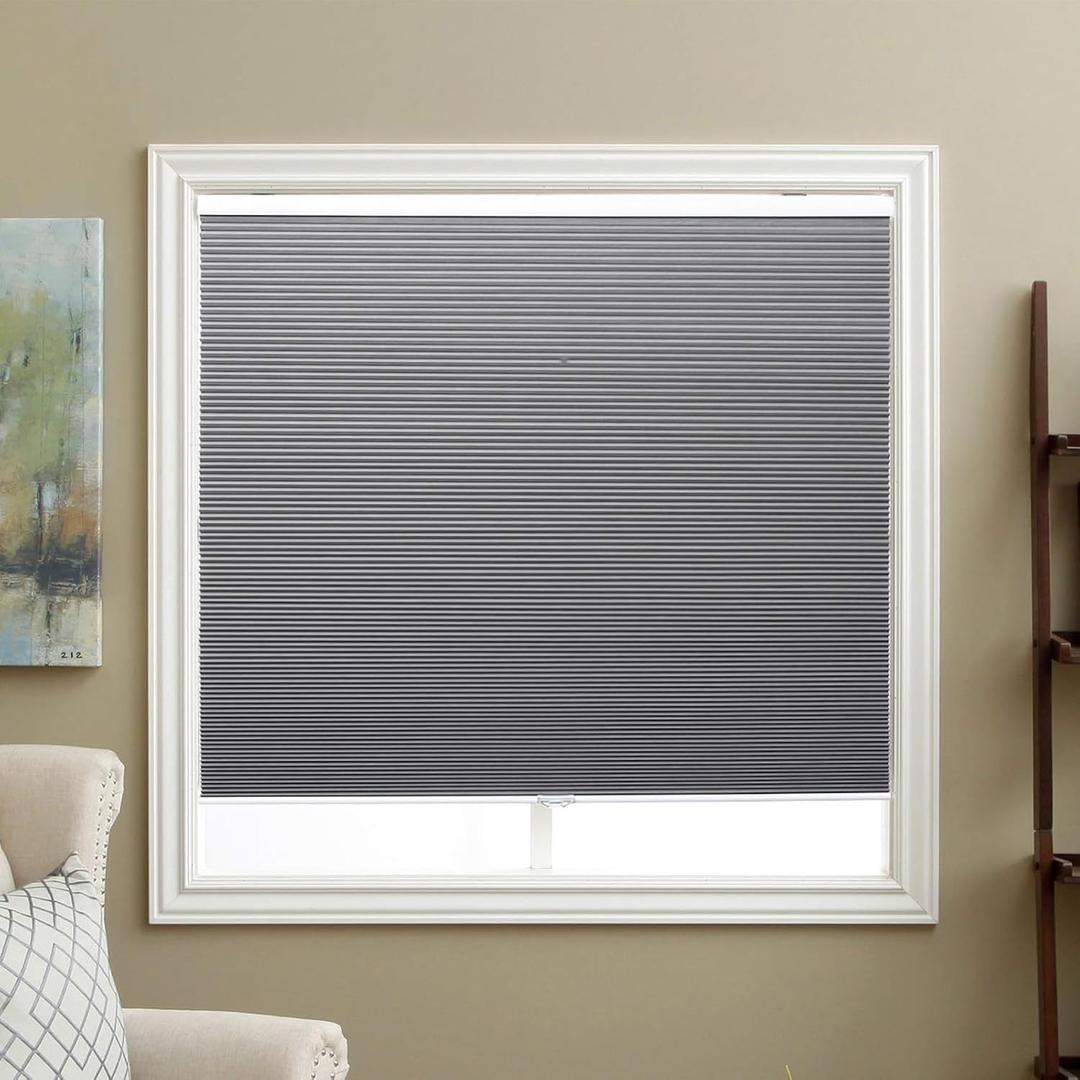 Cordless Cellular Shades Blackout Honeycomb Blinds Fabric Window Shades 35" W x 64" H, Cool Silver(Blackout)