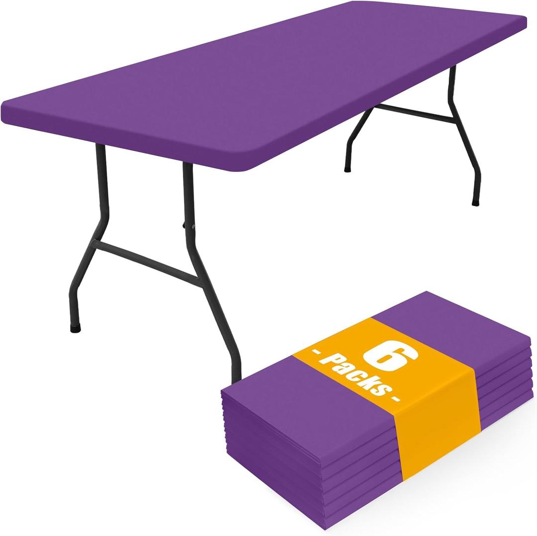 Smiry 6 Pack Rectangle Picnic Table Cloth, Waterproof Elastic Fitted Tablecloths, Washable Polyester Rectangular Patio Table Cover for Camping, Indoor and Outdoor (Purple, 30"x72")