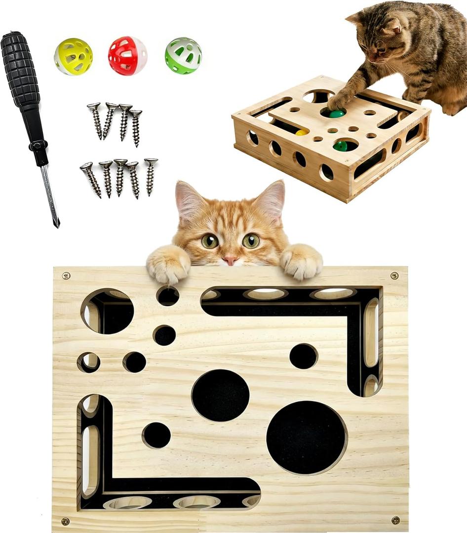 Cat Scratch Puzzle Enrichment Box, Cats Nail File Enrichment Box with Sandpaper Inside, Stress-Free Alternative to Trimming Nails, Puzzle Feeder Cat Toys Interactive for Indoor Cats Nail Scratcher (Large)